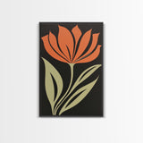 Wood Framed Canvas Print, Orange Wild Flower Botanical Print, Mid Century Modern Home Decor, Modern Farmhouse, Subdued Art