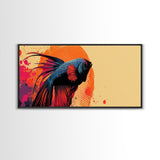 Retro 80s Style Painting of a Betta Fish, Framed Canvas Print, Home Decor Gift Artwork, Fish Painting, Fish Art