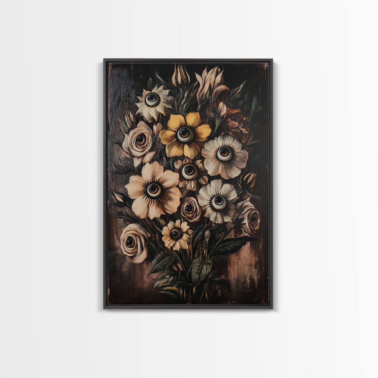 Macabre Halloween Decor, Creepy Flowers With Eyes Canvas Print, Dark Academia Wall Art, Surreal Spooky Gothic Decor, Witchy Art