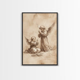 Guardian Angel Wall Art, Angel Painting, Canvas Print, Angel Decor, Angelic Wall Art, Cute Cherub Angel Sketch Art