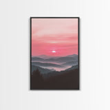 Sunset Over The Smoky Mountains, Framed Canvas Print, Smoky Mountain Art, Landscape Photography Style Home Decor, Retro Wave Art