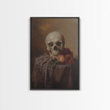 Dark Macabre Wall Art, Framed Canvas Print, Still Life Of a Skull and Roses, Dark Academia Decor, Halloween Art, Halloween Painting, Goth Art