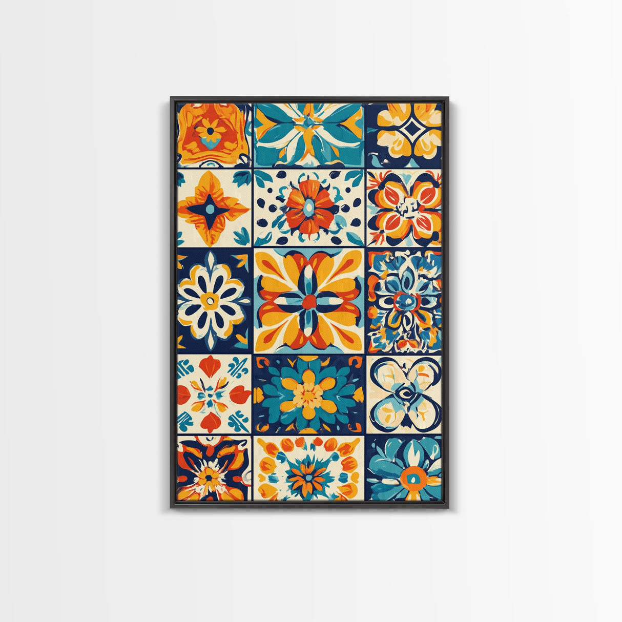 Textile Wall Art, Mexican Tile Canvas Print, Framed Wall Art, Mexicano Style Decor, Chicano Art, Textile Painting Wall Art