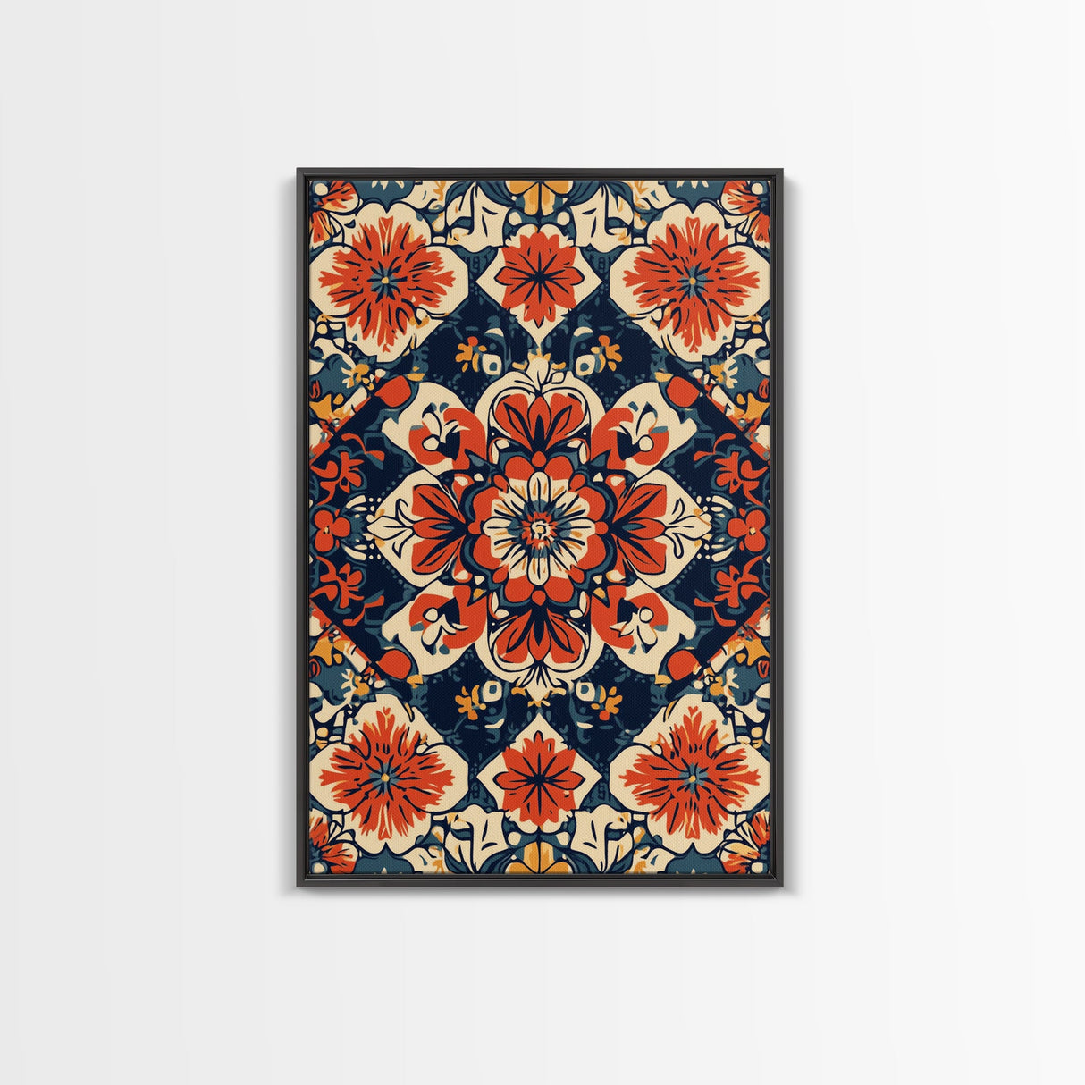 Floral Pattern Wall Art, Mexican Tile Pattern Framed Canvas Print, Chicano Art, Textile Inspired Wall Art, Southwestern Pueblo Style Art