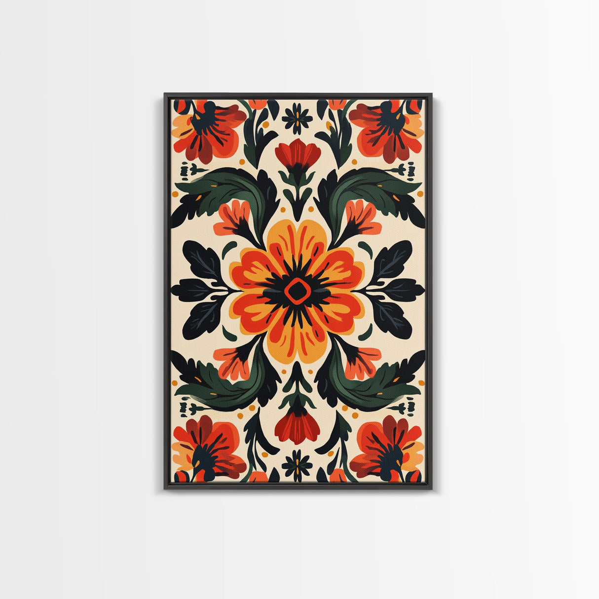 Floral Pattern Canvas Print, Mid-Century Modern Style Abstract Art, Botanical Print, Modern Flower Art Print