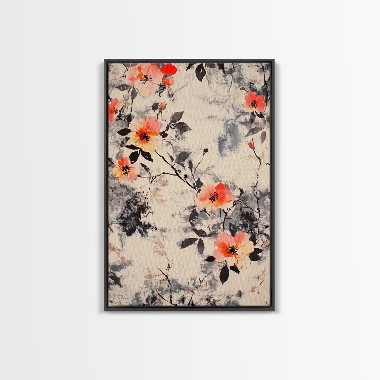 California Poppy Wall Art Framed Canvas Print, Wood Framed Art, Floral Pattern, Flower Painting Farmhouse Wall Art