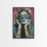 Graffiti Punk Wall Art, Portrait of a Punk Woman Framed Canvas Print
