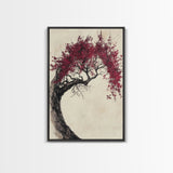Wabi Sabi Japanese Maple Tree Framed Canvas Print, Minimalist Home Decor, Vertical Living Room Art