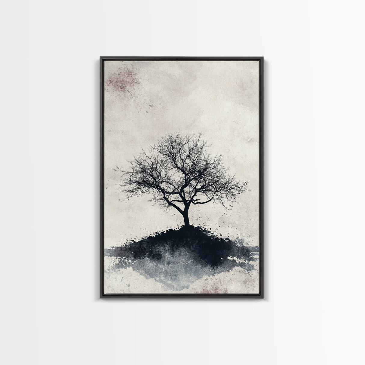 Black and White Charcoal Sketch Print of a Dead Tree, Framed Canvas Print, Wabi Sabi Art, Minimalist Wabi Sabi Home Decor