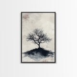 Black and White Charcoal Sketch Print of a Dead Tree, Framed Canvas Print, Wabi Sabi Art, Minimalist Wabi Sabi Home Decor
