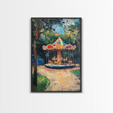 Carrousel Wall Art Framed Canvas Print, Oil Painting Carrousel, Circus Decor, Nursery Decor, Kid's Room Wall Art