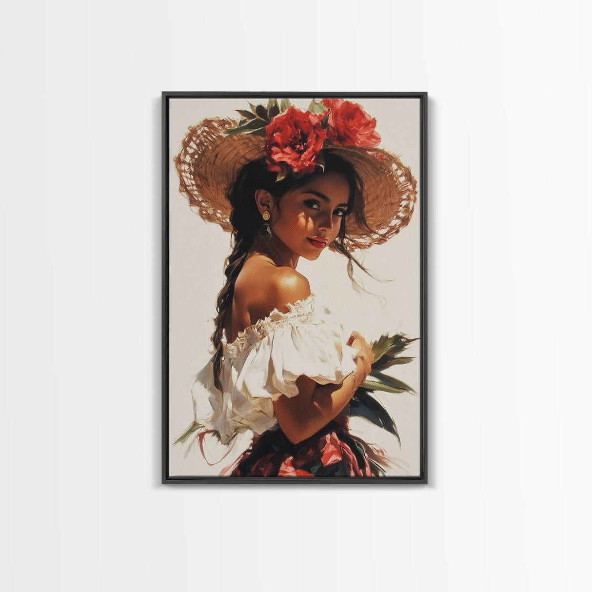 Portrait of a Latina Framed Canvas Print, Mariachi Home Decor, Chicano Painting, Southwestern Modern Art, Tejano Decor, Rustic Mexicano Art