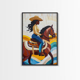 Pop Art Black Cowgirl Painting Print, Framed Canvas Print, Afrocentric Wall Art, Rustic Farmhouse Wall Art