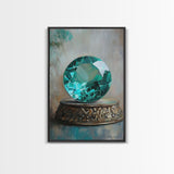 Emerald Painting Print, Framed Canvas Print, Gemstones Wall Art, Precious Stone Painting, Green Gem, Ruby Painting, Antique Minerals Art
