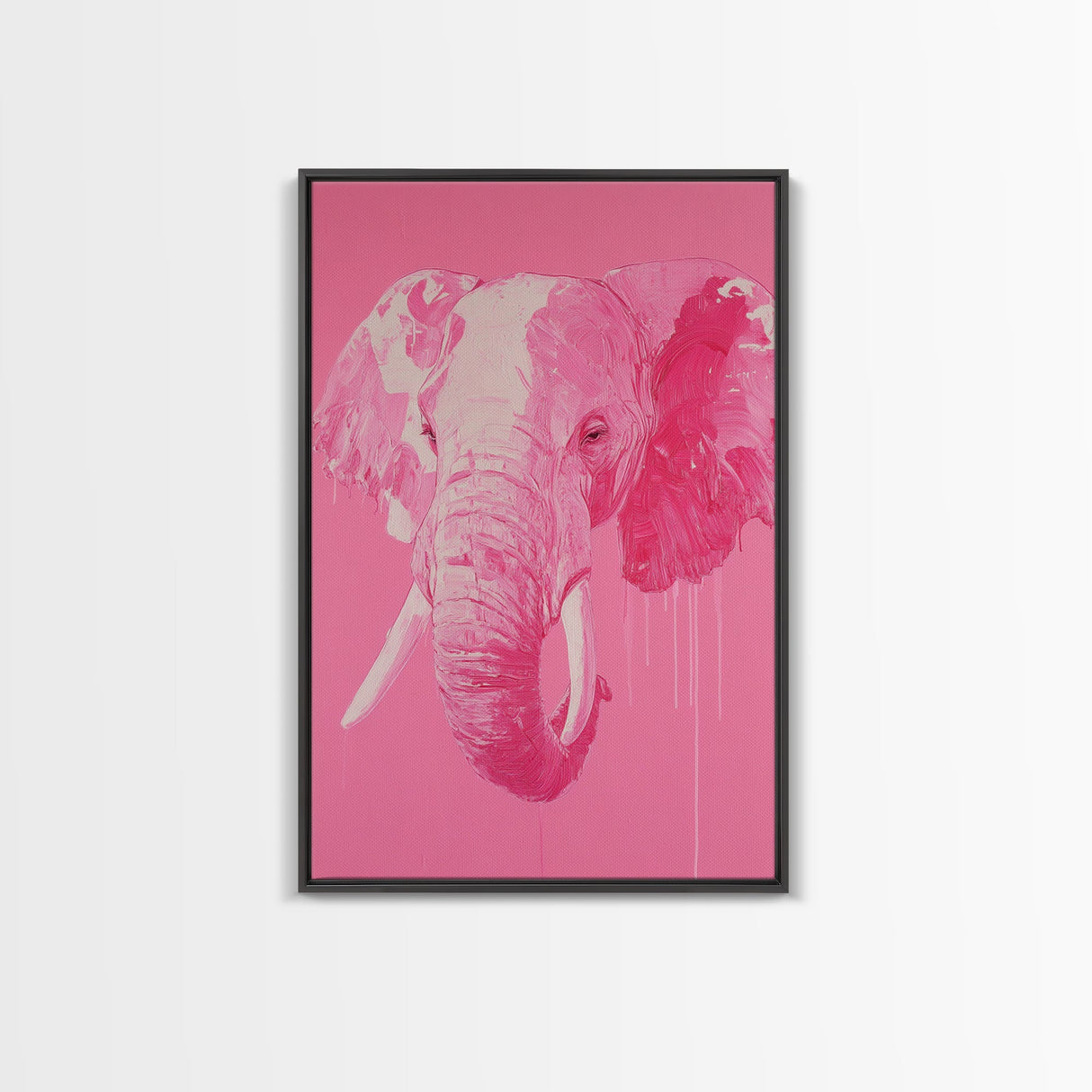Preppy Elephant Painting Print, Trendy Wall Art, Animal Print, Framed Canvas Print, Wood Framed Art, Dorm Decor, Apartment Art