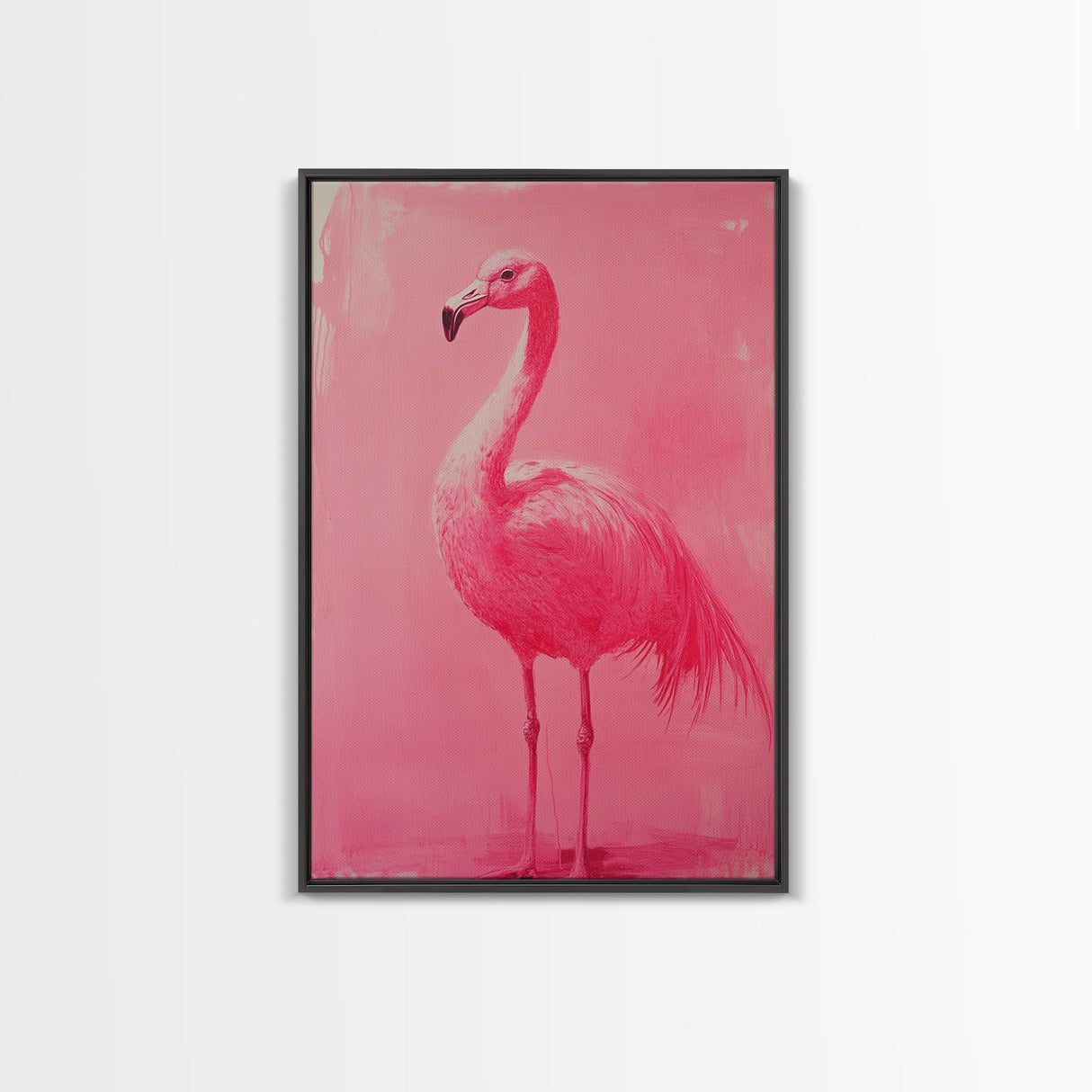 Preppy Pink Flamingo Painting Print, Trendy Wall Art, Animal Print, Framed Canvas Print, Wood Framed Art, Dorm Decor, Apartment Art