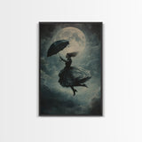 The Witch and her Umbrella Framed Canvas print, Witchy Decor, Witch painting, Witch Wall Art, Halloween Gift Idea