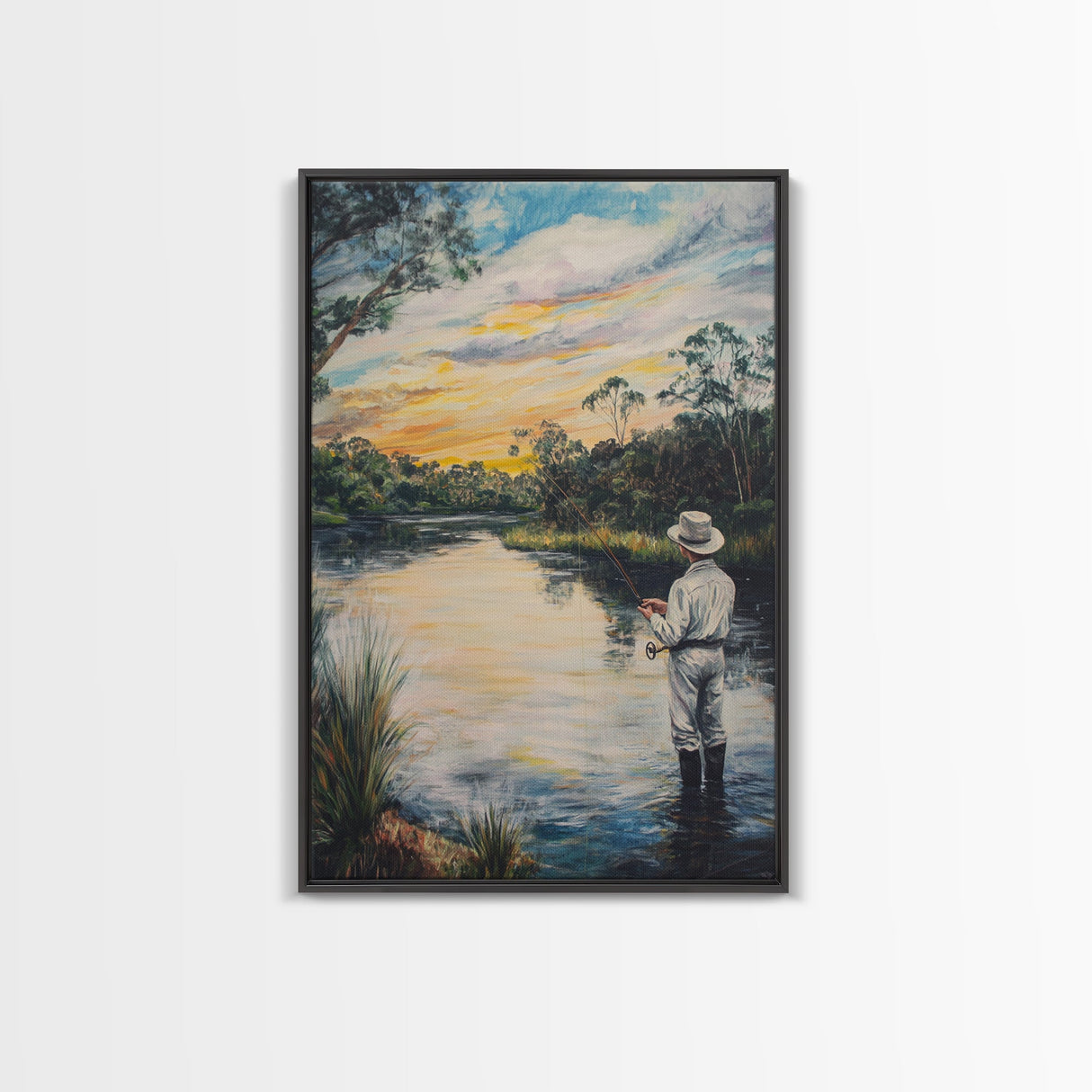 Fly Fishing Wall Art - Framed Canvas Print - Fly Fishing Painting, Fly Fishing Art, Gift Idea for Fisher, Fishing Gift Idea