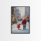 Santa in the Town Square, Framed Cavnas Print, Christmas Decor, Christmas Wall Art, Rustic Wall Art, Retro Christmas Wall Art