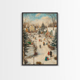 Christmas Village Mantle Painting, Christmas Mantle Wall Art, Framed Canvas Print, Retro Christmas, Vintage Christmas Painting Wall Art
