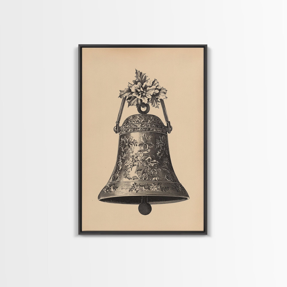 Boho Christmas Bell Painting Print - Framed Canvas - Minimalist Christmas Art - Boho Christmas Art - Rustic Christmas Art