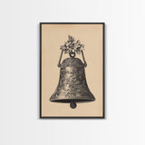 Boho Christmas Bell Painting Print - Framed Canvas - Minimalist Christmas Art - Boho Christmas Art - Rustic Christmas Art