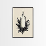 Rustic Christmas Candle Canvas Print - Framed Canvas - Minimalist Christmas Art - Boho Christmas Art - Rustic Christmas Art