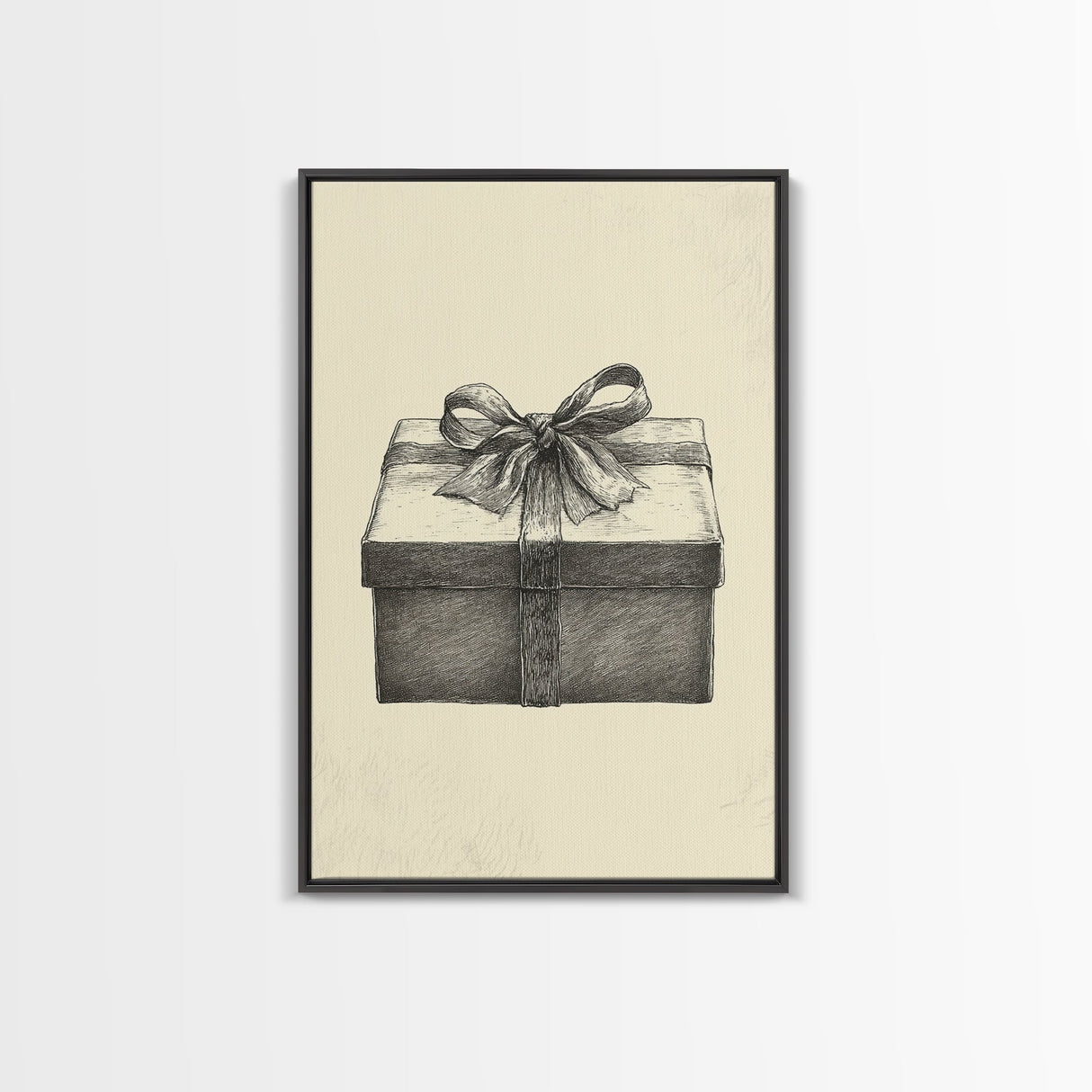 Sketch of A Christmas Gift Canvas Print - Framed Canvas - Minimalist Christmas Art - Boho Christmas Art - Rustic Christmas Art