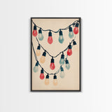 Sketch of Christmas Lights Canvas Print - Framed Canvas - Minimalist Christmas Art - Boho Christmas Art - Rustic Christmas Art