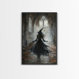 Witchy Decor Framed Canvas Print, Dark Academia, Witch Painting Print, Gothic Decor, Moody Witch Oil Painting, Halloween Art