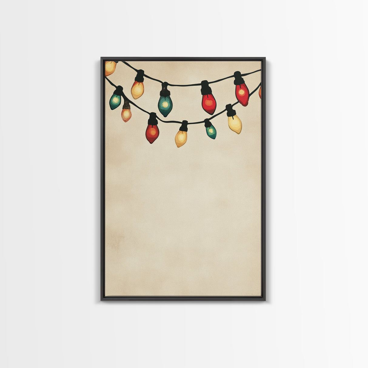 Drawing of Retro Christmas Lights Canvas Print - Framed Canvas - Minimalist Christmas Art - Boho Christmas Art - Rustic Christmas Art