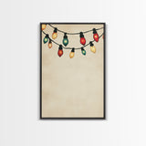 Drawing of Retro Christmas Lights Canvas Print - Framed Canvas - Minimalist Christmas Art - Boho Christmas Art - Rustic Christmas Art
