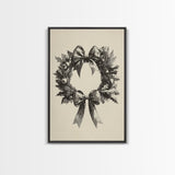 Sketch of a Christmas Wreath Canvas Print - Framed Canvas - Minimalist Christmas Art - Boho Christmas Art - Rustic Christmas Art
