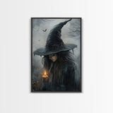 Gothic Oil Painting Print of a Witch Holding a Candle, Gothic Dark Academia Wall Art, Halloween Decor, Goth Gift Idea