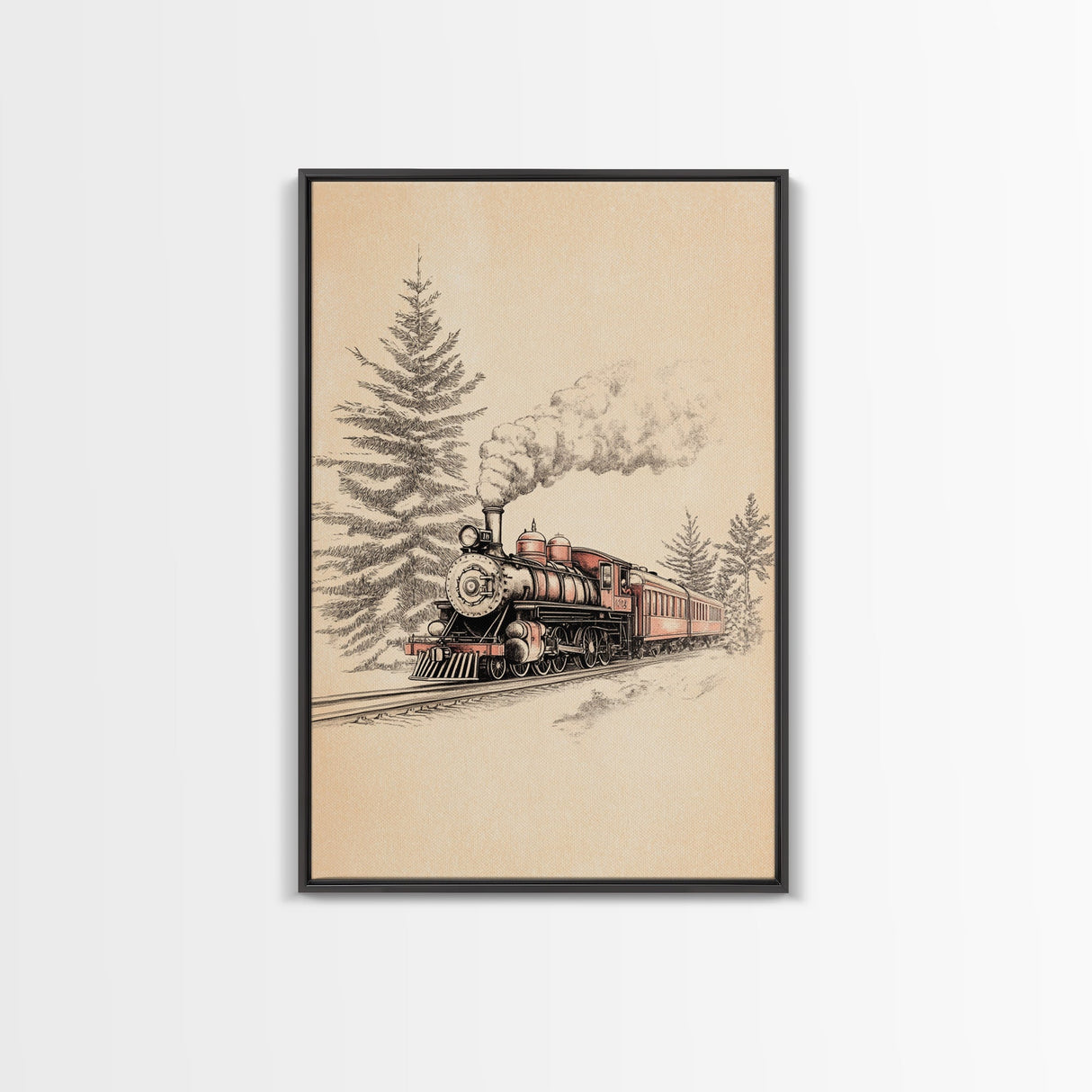 The Polar Express Train Canvas Print - Framed Canvas - Minimalist Christmas Art - Boho Christmas Art - Rustic Christmas Art