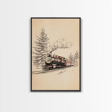 The Polar Express Train Canvas Print - Framed Canvas - Minimalist Christmas Art - Boho Christmas Art - Rustic Christmas Art