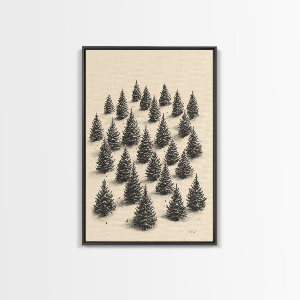 Sketch of a Christmas Tree Farm Canvas Print - Framed Canvas - Minimalist Christmas Art - Boho Christmas Art - Rustic Christmas Art