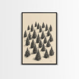 Sketch of a Christmas Tree Farm Canvas Print - Framed Canvas - Minimalist Christmas Art - Boho Christmas Art - Rustic Christmas Art