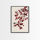 Vintage Holly Berries Canvas Print - Framed Canvas - Minimalist Christmas Art - Boho Christmas Art - Rustic Christmas Art