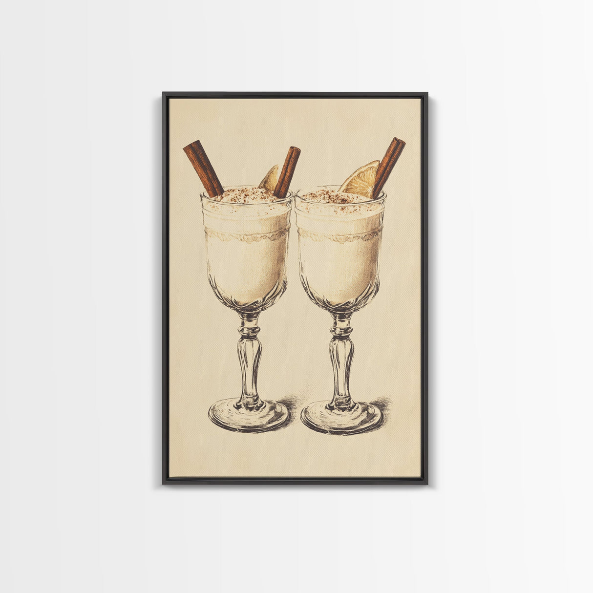 Retro Eggnogg Canvas Print - Framed Canvas - Minimalist Christmas Art - Boho Christmas Art - Rustic Christmas Art