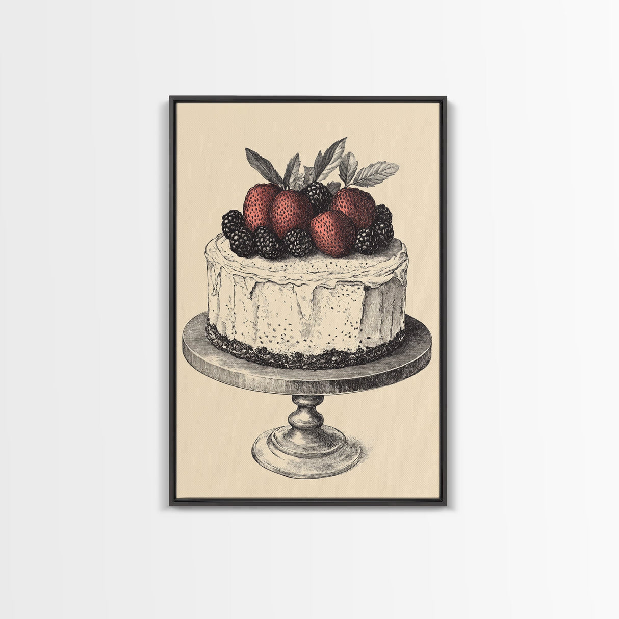 Kitchen Wall Art, Cake Painting Still Life Framed Canvas Print, Dining Room Wall Artt