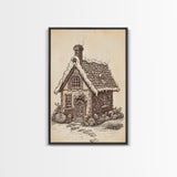 Ginger Bread House Canvas Print - Framed Canvas - Minimalist Christmas Art - Boho Christmas Art - Rustic Christmas Art
