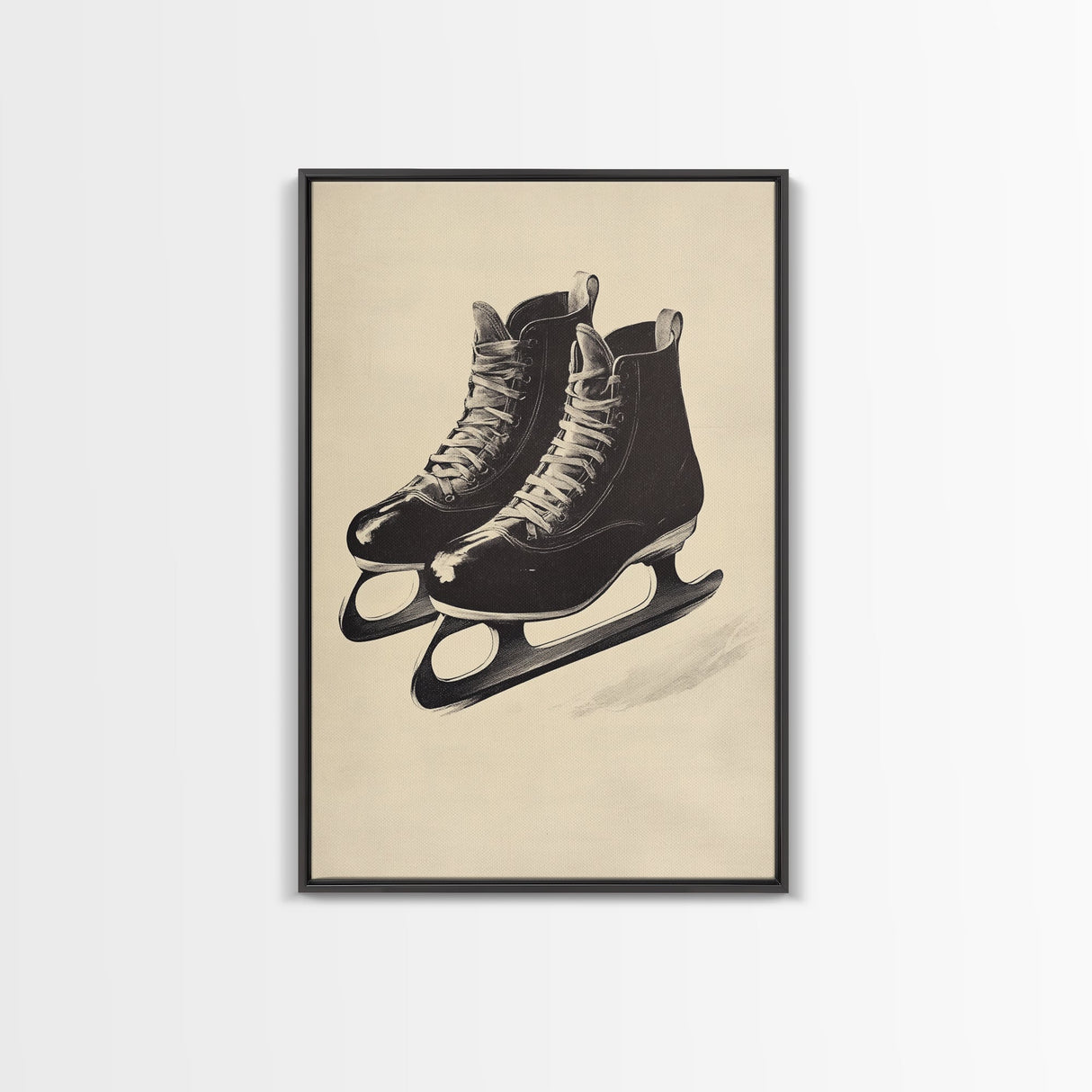 Retro Christmas Ice Skates Canvas Print - Framed Canvas - Minimalist Christmas Art - Boho Christmas Art - Rustic Christmas Art