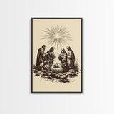 Nativity Scene Canvas Print - Framed Canvas - Minimalist Christmas Art - Boho Christmas Art - Rustic Christmas Art - Nativity Painting