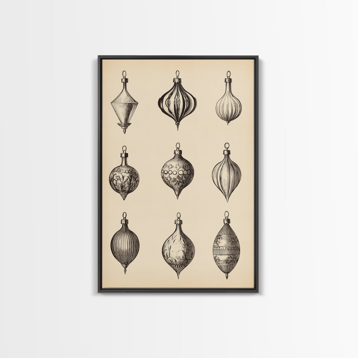 Retro Christmas Ornaments Canvas Print - Framed Canvas - Minimalist Christmas Art - Boho Christmas Art - Rustic Christmas Art