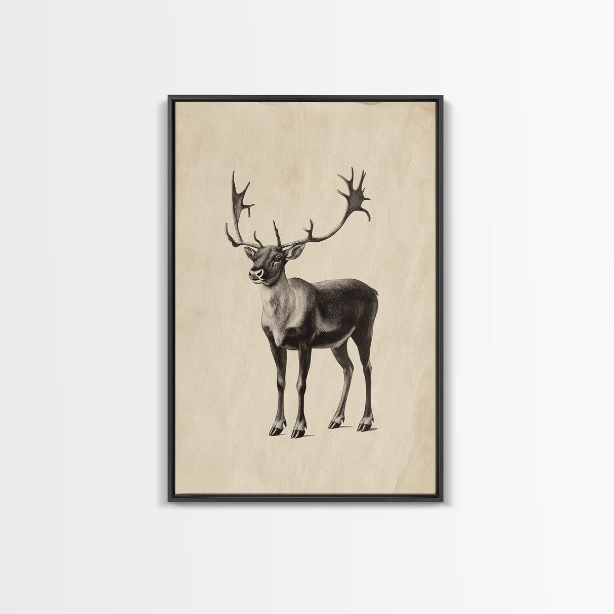 Reindeer Canvas Print - Framed Canvas - Minimalist Christmas Art - Boho Christmas Art - Rustic Christmas Art