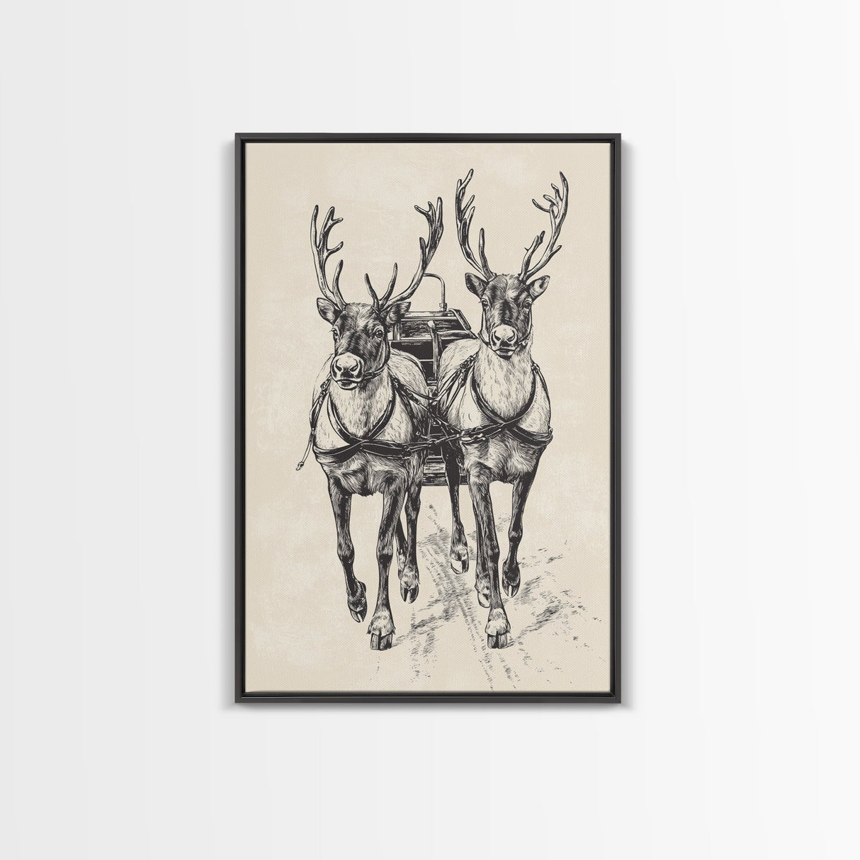 Santa's Sleigh Canvas Print - Framed Canvas - Minimalist Christmas Art - Boho Christmas Art - Rustic Christmas Art
