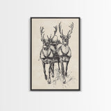 Santa's Sleigh Canvas Print - Framed Canvas - Minimalist Christmas Art - Boho Christmas Art - Rustic Christmas Art