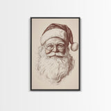 Santa Portrait Canvas Print - Framed Canvas - Minimalist Christmas Art - Boho Christmas Art - Rustic Christmas Art