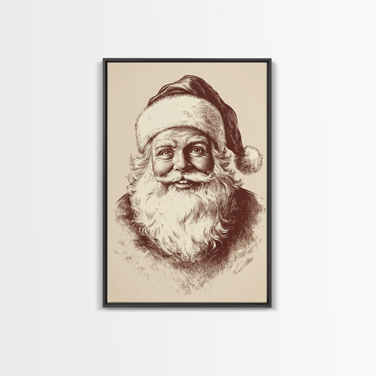 Vintage Santa Painting Canvas Print - Framed Canvas - Minimalist Christmas Art - Boho Christmas Art - Rustic Christmas Art